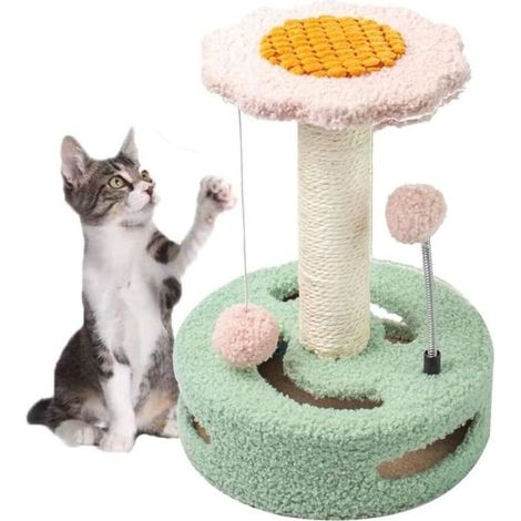 Sunflower Cat Tree - 35 cm tall - With observation platform - Stable plush ball - Cute cat tower - Sisal toy - Hemp rope - Cat tree (1/4)