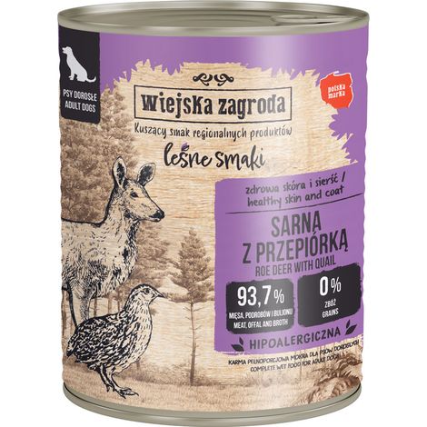 Wiejska Zagroda Comida húmeda para perros Adultos Corzo Codorniz 400g