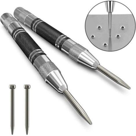 2 pièces Pointeau Automatique, Pointeau Central Automatique,Poinçons Centraux à Ressort Tension,Pointeau Automatique Impact Réglable,pour Bois, Mur, Metal, avec 2 Pièces Pointes de Rechange (1/5)