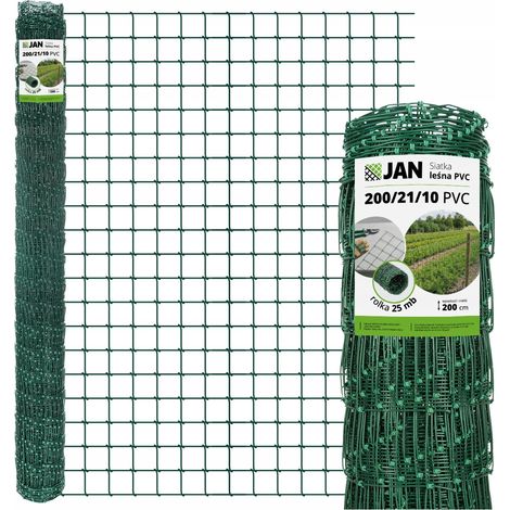 Waldzaun aus geknotetem Drahtgeflecht – Grün 200/21/10 M, Höhe 200 cm, feuerverzinkt und PVC-beschichtet, 25 m Rolle, 21 horizontale Drähte, Schutzzaun für Wildtiere (1/5)