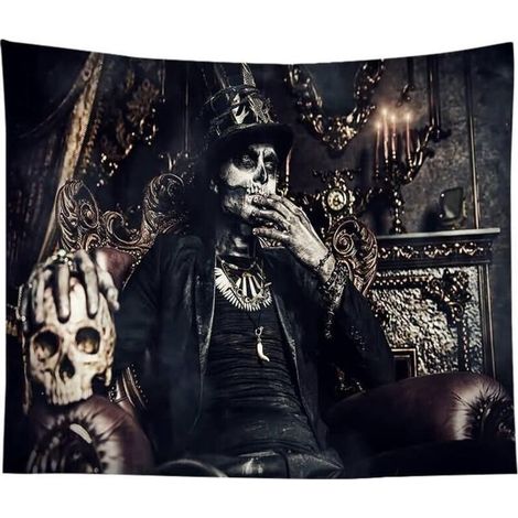 3D Tapestry Car Wall Decor Vintage Black And White Horror Skull Halloween Wall Tapestry Wallpaper Living Room Japanese Wall Hanging Miral Bedroom Wall 95X73Cm