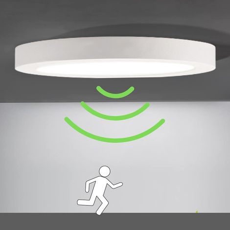 Plafonnier LED avec détecteur de mouvement pour balcon, garage, entrée, couloir. Installation facile. Lampe de plafond, blanc froid 6000K, 1200 lm, rond, Ø22 cm, blanc