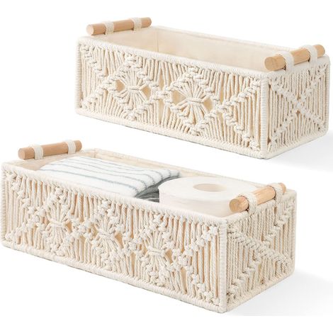 Panier de rangement Boho en dentelle, boîte de rangement de comptoir tissée, boîte de rangement de salle de bain, panier tissé, paquet de 2 (1/5)