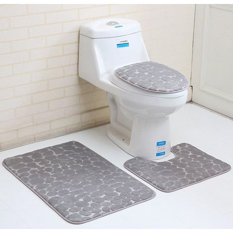 Bath Mat Set, 3 Pieces, Non-Slip Bathroom Mat, Memory Foam Bath Mat, Ultra-Soft Contour Mat and Toilet Seat Cover (1/5)