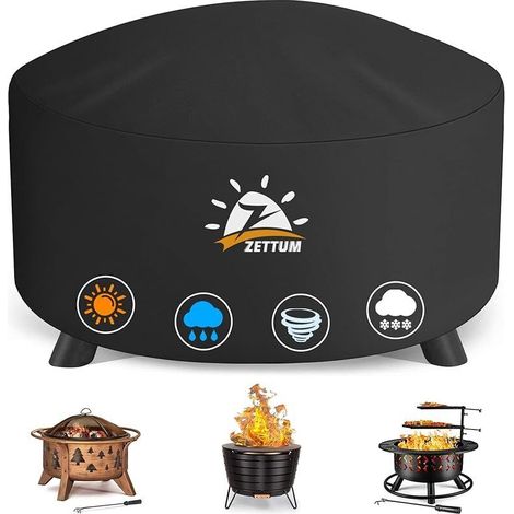 Housse de Protection pour brasero Exterieur de 110 cm, Couverture Ronde imperméable pour brasero, Tissu Oxford 600D, revêtement PU, Robuste et imperméable, diamètre: 111 x 61 cm (1/5)
