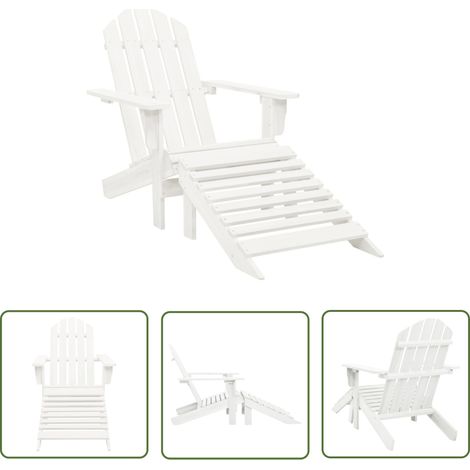The Living Store Chaise de jardin avec pouf Bois Blanc - Fauteuil De Jardin - Chaise De Jardin - Pouf De Jardin - Mobilier De Jardin - Décoration De Jardin (1/5)