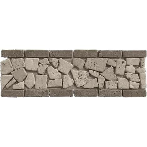 Mosaikbordüre - ALBEDO PIERRE - AL-021 - Mischtravertin ivoire-noce - 10,5x29x1 cm - Innen/Außen