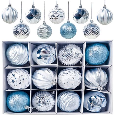 Christmas Balls, 12 Pieces Christmas Tree Balls Christmas Balls, Christmas Tree Decorations Matte and Shiny Glittering Christmas Tree Balls ∅ 6CM (Blue) (1/5)