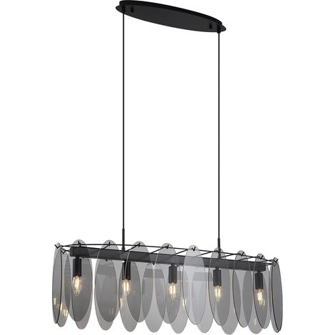 Design-Pendelleuchte schwarz mit Rauchglas oval 5-flammig - Mochan