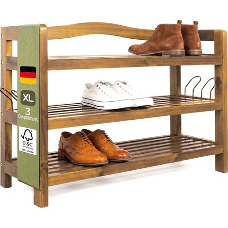 Meuble à chaussures en bois d'acacia Étagère à chaussures multi-usage Range-chaussures  3 Etagères