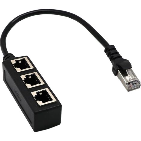 Cable divisor Ethernet RJ45, adaptador divisor RJ45 macho a 3 hembras, cable adaptador conmutador Ethernet RJ45 profesional para tomas de conexión Ethernet en el hogar y la oficina. (1/4)