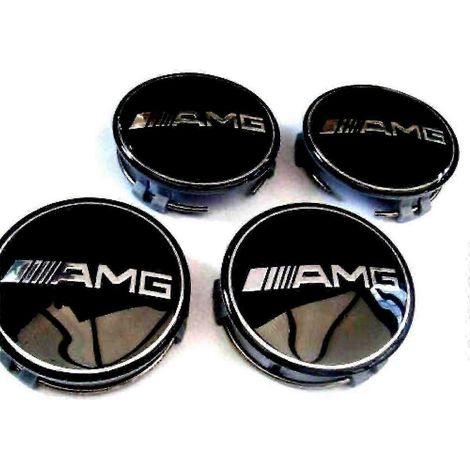 Enjoliveurs centraux de roue noirs Mercedes AMG 75 mm, lot de 4, compatibles avec les modèles AMG ABC, CLA, CLS, SLK et ML. (1/5)