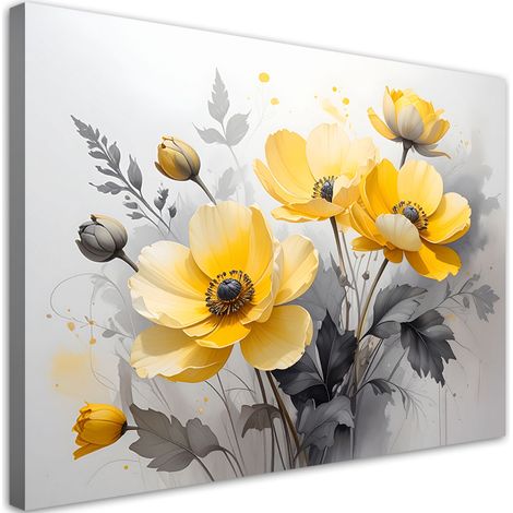 Wandbild Gelbe Blumen auf hellem Hintergrund mit dezentem Gold 30x20 (1/5)