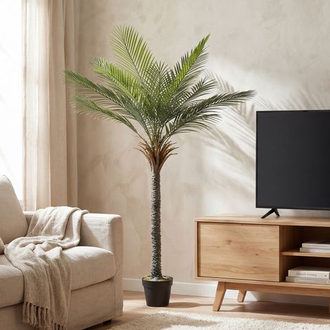 Palmier artificiel 180 cm, plante artificielle tropicale en pot, 15 feuilles réalistes, pour salon, chambre, bureau
