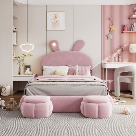 Letto matrimoniale 140x200 cm rosa in velluto, testiera regolabile con LED (1/5)
