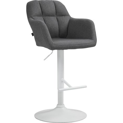Sgabello da bar/seggiolone x1 con funzione girevole a 360° tessuto grigio scuro con cuciture decorative base in metallo bianco 100006674
