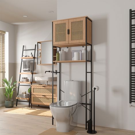 Toilettenschrank Linara, Eiche/Schwarz, 64 x 180 cm, Vicco (1/5)