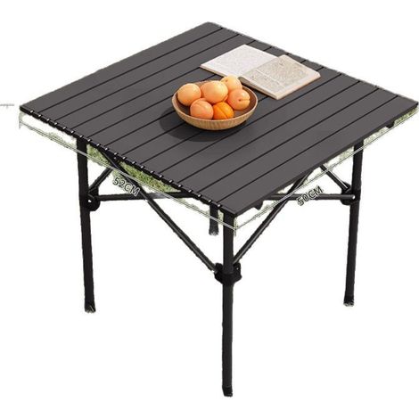 Table de camping pliante, légère et portable, en aluminium, pour 2 à 4 personnes, avec sac de transport, noire (1/5)