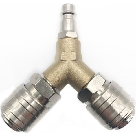 Y-shaped compressed air distributor – 2 x 1/4-inch threaded connectors – Rust-resistant brass – Quick connection for pneumatic tools (1/5)