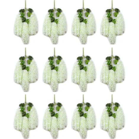 Lot de 12 glycines artificielles blanches pures, décoration exquise pour mariages et cérémonies en extérieur