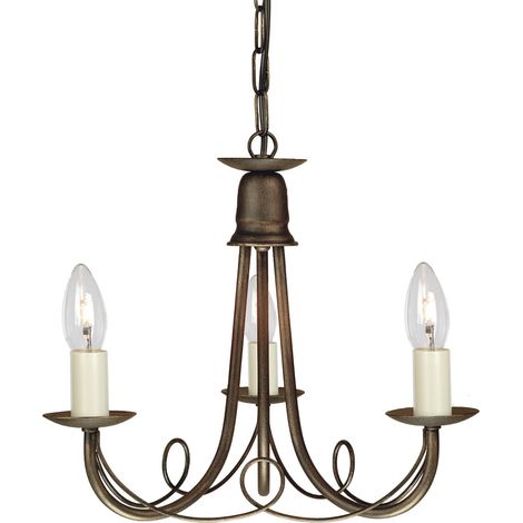 Elstead Minster - Multi Arm Kronleuchter 3 Hellschwarz, Gold Finish, E14