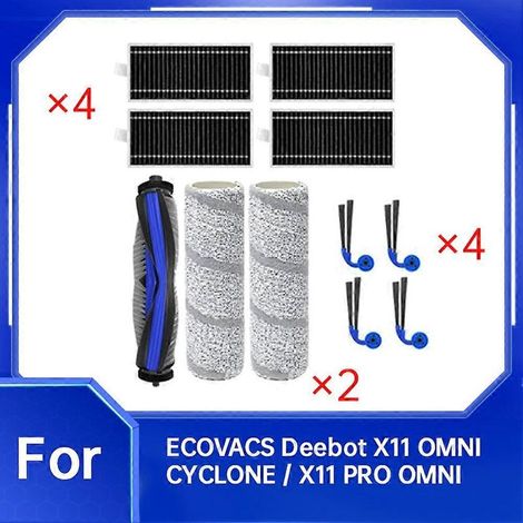 11 pièces détachées pour aspirateur Ecovacs Deebot X11 Omnicyclone/X11 Pro/X11 Pro Omni/X11 : brosse principale, filtre et tambour.