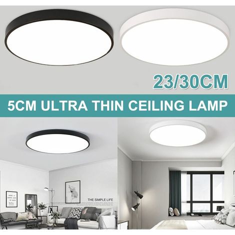 12 / 18W Round LED Downlight Down Light Ultra Thin Flush Chandelier for Living Room Bedroom Kitchen Balcony (Black, 23cm)