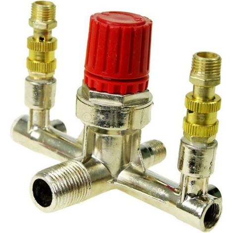 Pressostat - Regulateur De Pression Air - Double Sortie 6 35 Mm Bsp - Pour Compresseur Air Sans Courroie - 1 Piece