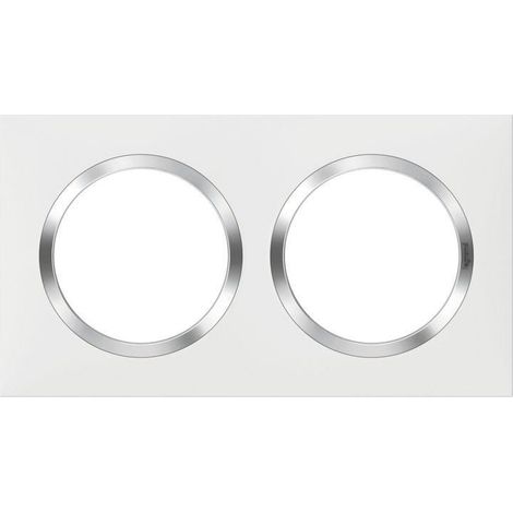 Legrand – Plaque carrée Dooxie 2 postes – Finition blanche avec bague chrome – Installation horizontale/verticale – Plastique thermoplastique