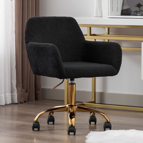 Chaise de bureau à domicile en fausse fourrure Hengming, chaise de maquillage confortable et moelleuse, chaise de bureau pivotante réglable en hauteur pour chambre à coucher (1/5)