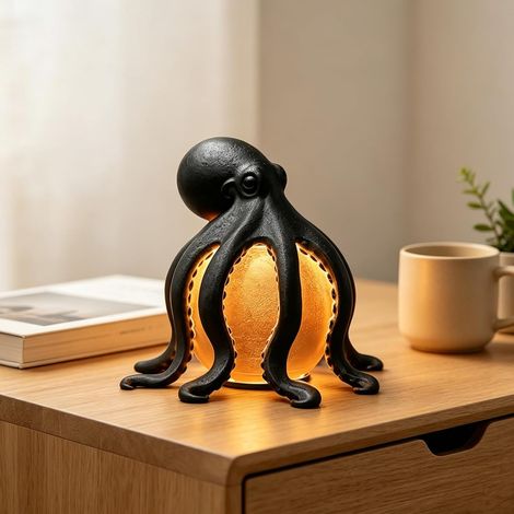Lampe de table tentacule en résine, lumière chaude, style marin, pour la maison, noire (1/4)