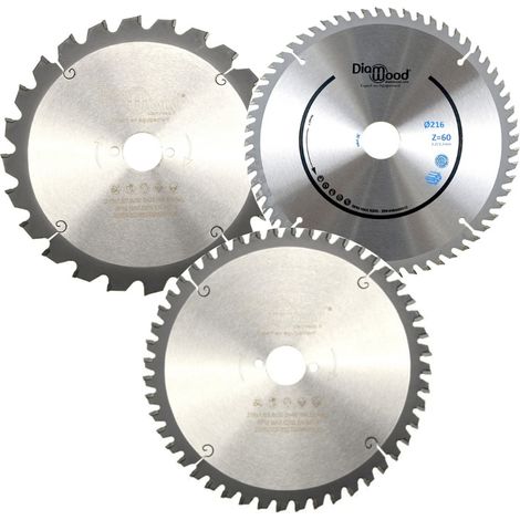 DIAMWOOD - Pack 3 Lames Scie de Table 216 mm - Al. 30 mm - Z24 Débit - Z48 Universelle - Z60 Finition Bois et Aluminium - Menuiserie Ebénisterie (1/5)