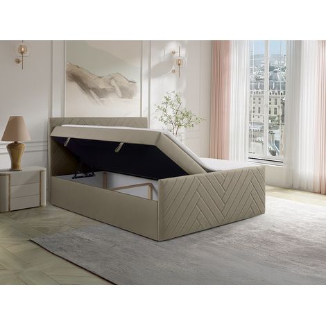 Set completo letto deco testata+rete vano+Materasso+topper 180x200cm Velluto Tortora - MAKANA di YSMÉE (1/4)