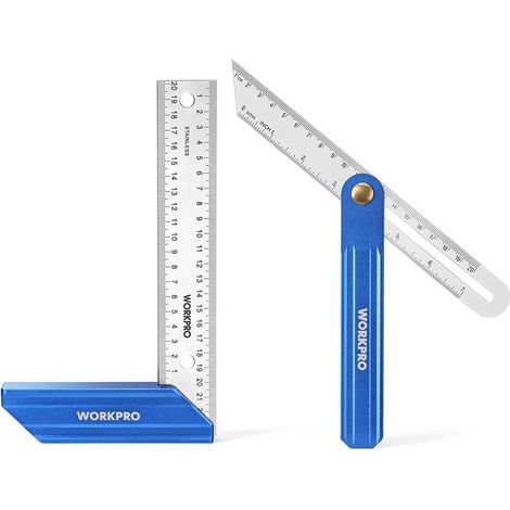 – Jeu de 2 équerres de menuisier 230 mm et fausse équerre 200 mm – Acier inoxydable et alliage d'aluminium – Angle réglable 0° à 360° (1/5)
