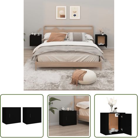 The Living Store Tables de chevet murales 2 pcs Noir 50x30x47 cm - Table De Chevet Murale - Meuble De Chambre - Table De Nuit - Étagère Murale - Rangement Mural (1/5)