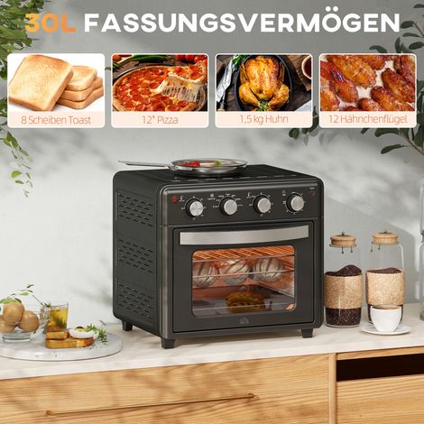 Mini-four friteuse à air chaud 90-230°C 7 modes de cuisson accessoires inclus noir (1/4)