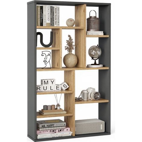 Etagère 11 Niches Séparateur de Pièce Design Chêne et Gris L 90 H 123.6 P 22 cm (1/5)