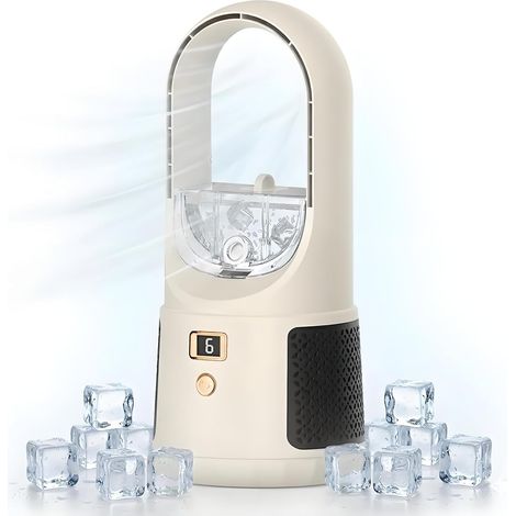 Ventilatore USB silenzioso senza pale, 6 velocità a sfioramento, umidificatore, compatto e sicuro per ufficio e camera studentesca. (1/3)