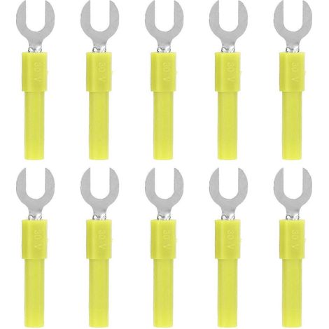 10 Stück Gabelkabelschuhe aus Messing, 6 mm/0,2 Zoll, Y-Typ, 4 mm/0,2 Zoll Loch, Bananenstecker, 30–60 V AC