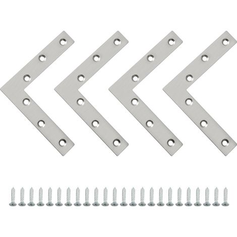 Équerre D'angle de Support de Fixation Équerre Plate de Réparation Connecteur en Forme de L avec Vis, Brossé en Acier Inoxydable, 120mm x 120mm, 4 Pcs, EJ7120L-4P (1/5)