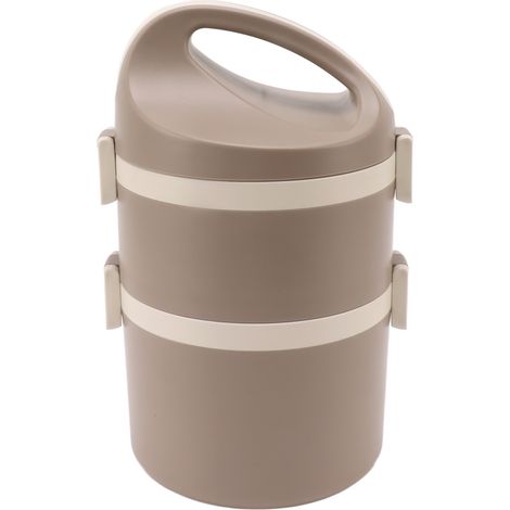 Boîte à lunch isotherme en acier inoxydable – 2 niveaux – Marron – Étanche et portable (1/5)
