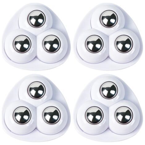 Set of 4 Self-Adhesive White Mini Swivel Casters with 3 Stainless Steel Balls for Mop Bucket, Storage Bins(3.7 x 3.7 cm) (1/5)