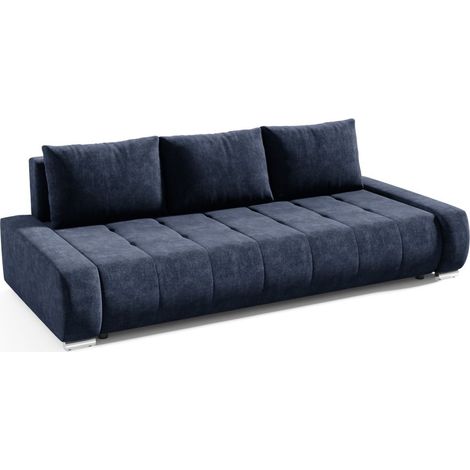 Sofa 3-Sitzer mit Schlaffunktion VOGAR Stoff Aston Dunkelblau (1/4)