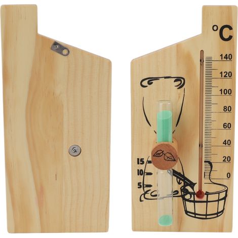 Sablier de sauna 15 minutes, bois doré, indicateur de température de 0 à 140 degrés Celsius, accessoire mural pour sauna (1/5)