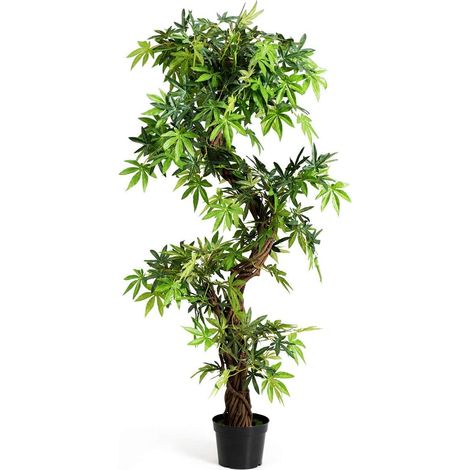 Costway – Plante verte artificielle 160 cm – Tronc en bois véritable – Feuilles en PVC – Pot renforcé pour stabilité – Décoration intérieure et extérieure (1/5)