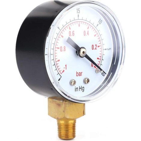 Vacuum Gauge -1 to 0 Bar / -30 to 0 inHg, 50mm, 1/8 BSPT Thread, Bottom Connection for Industrial Applications - 30-0inHg (1/5)