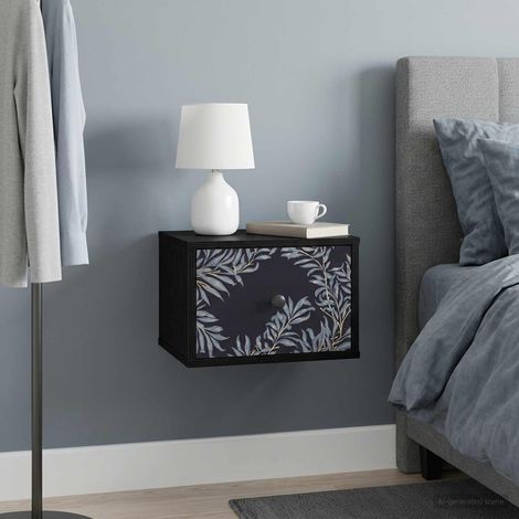 vidaXL Mesita de noche de pared DOKKUM Roble Negro 36 x 33 x 25 cm (1/5)