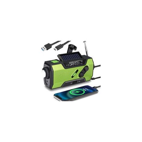 Multifunktionales Katastrophenschutzradio, LED-Licht, Handkurbelladung, Solarladung, batteriekompatibel, USB-Ladefunktion, Smartphone-Ladefunktion, 2000 mAh, SOS-Alarm A (1/5)