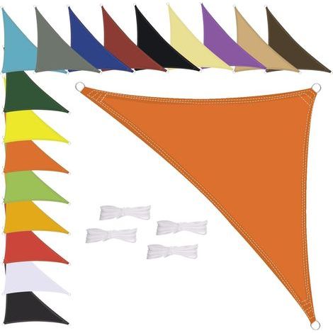 Voile d'ombrage triangulaire imperméable, résistant aux intempéries, polyester de qualité supérieure, plusieurs longueurs et largeurs au choix, avec cordes de fixation, 1,6 x 1,6 x 1,6 x 1,6 m (1/5)