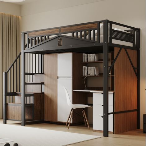Lit mezzanine 90x200 cm métal avec rangement HAVRYA